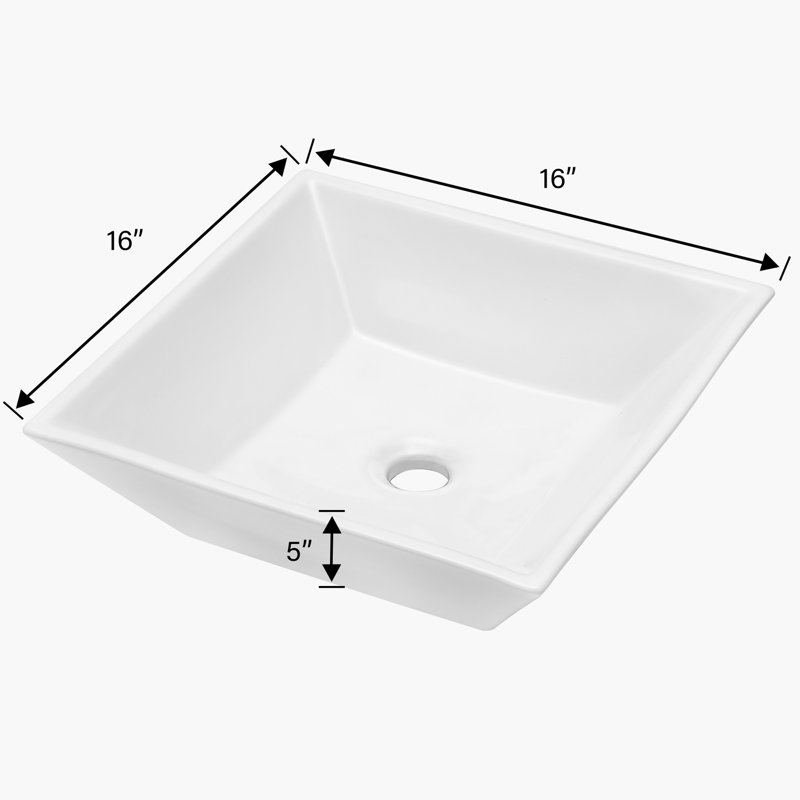 Lavabo de salle de bain vasque carré en céramique blanche 16 x 16 pouces