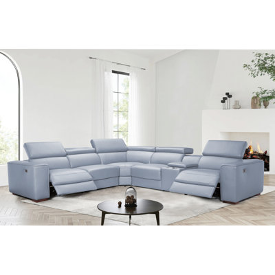 Italian genuine leather Sectional Power recliner sofa With Console,Wireless charging And Power sofa+Power Headrest + 1 without Power(6 pcs)