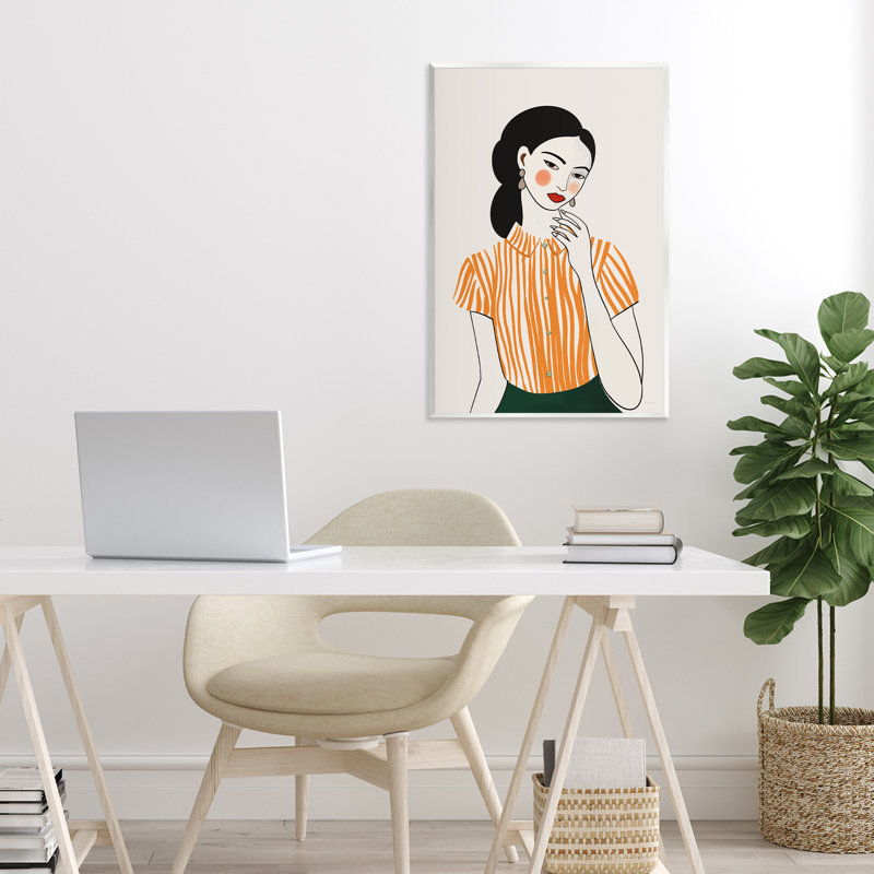 «Woman in Orange Blouse», plaque murale par Omar Escalante, 19 cm x 13 cm