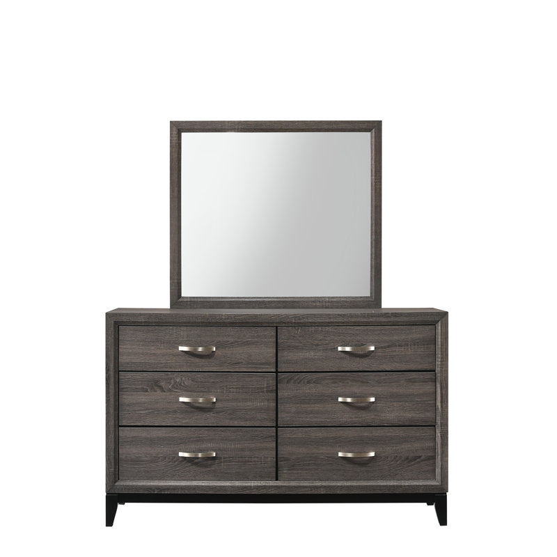 Mobilier de chambre à coucher contemporain en bois à finition grise avec commode 6 tiroirs 1Pc, Gris