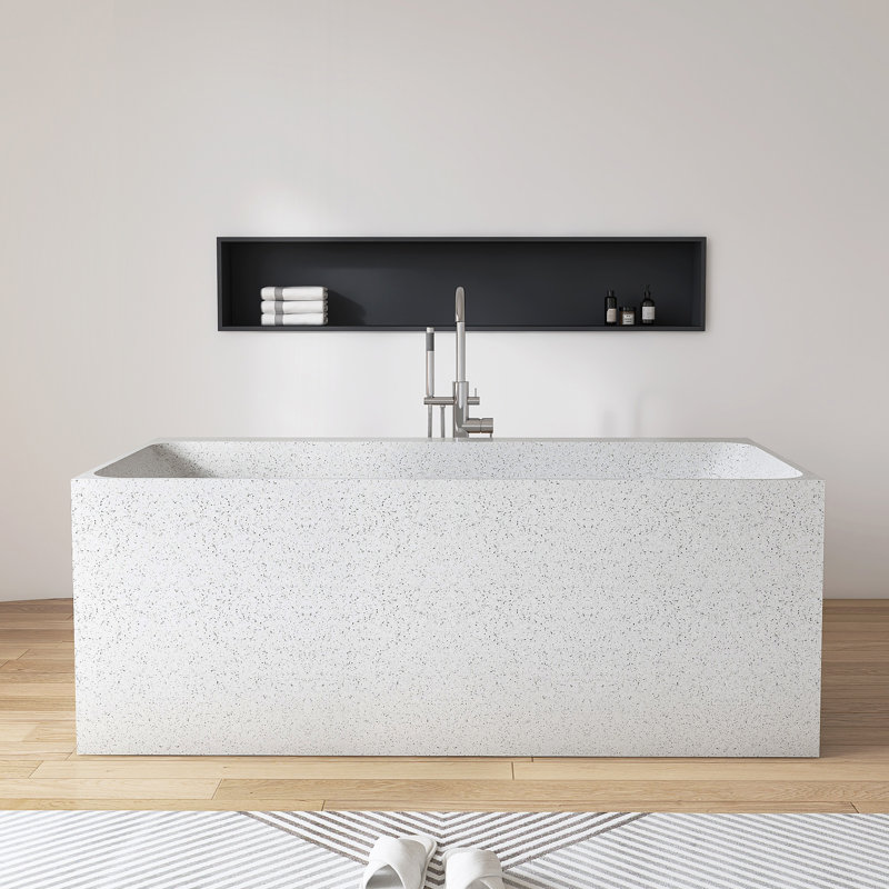 63" x 30" Freestanding Rectangular Terrazzo Tub Solid Surface Soaking Bathtub