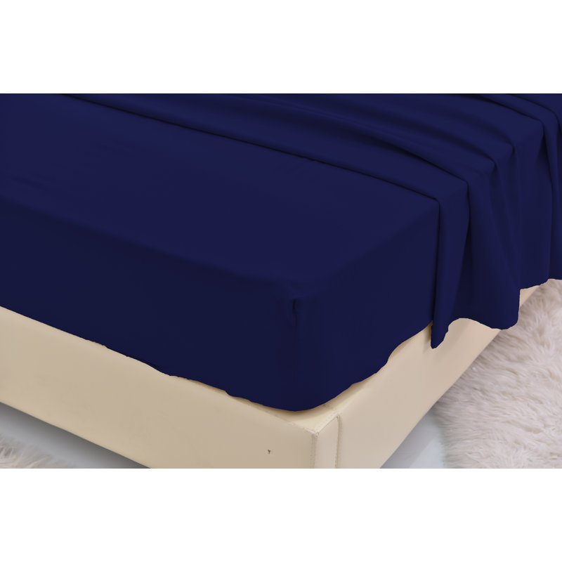 Ensemble de literie en rayonne de bambou, Bleu marine, Ensemble de draps pour lit simple TG + un drap-hou