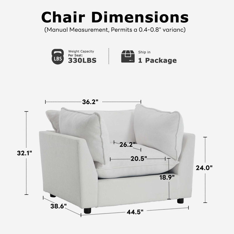 Fauteuil d'appoint rembourré de 44,49 po Heffernan, Chenille blanche