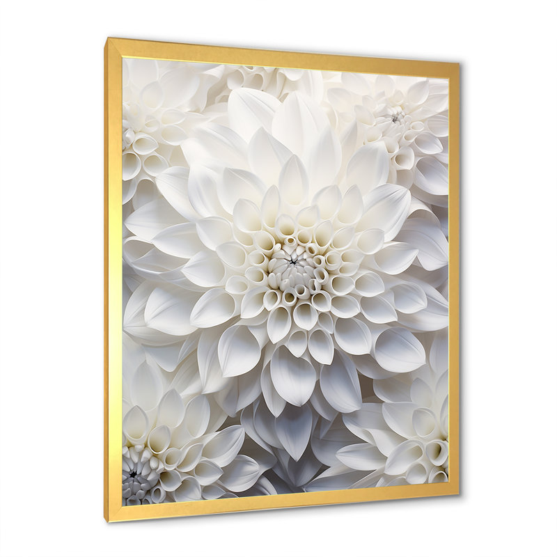 Minimalisme blanc Dahlia - Dahlia, reproduction d'art encadrée, Cadre doré simple, H 44 po x l 34 po x P 1,5 po