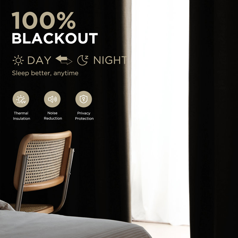 Thermal Insulated Faux Linen Textured 100% Blackout Curtains for Bedroom Rod Pocket & Back Tabs (Set of 2), Linen