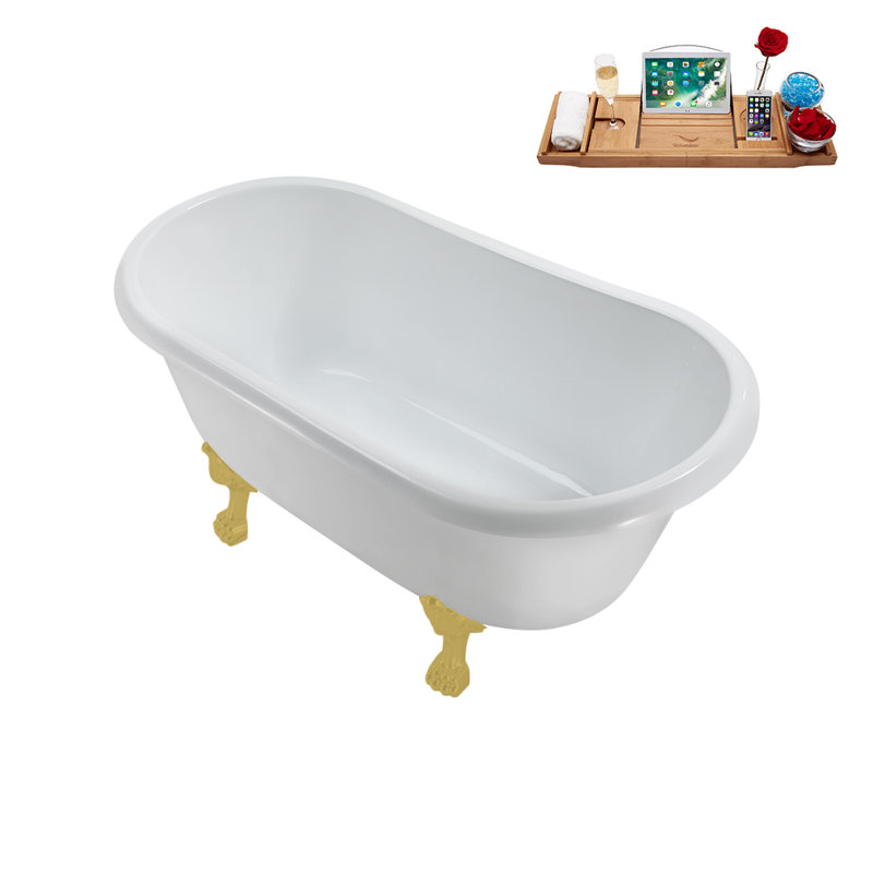 57.5'' x 29.5'' Soaking Acrylic Bathtub, Brushed Gold, Matte Pink