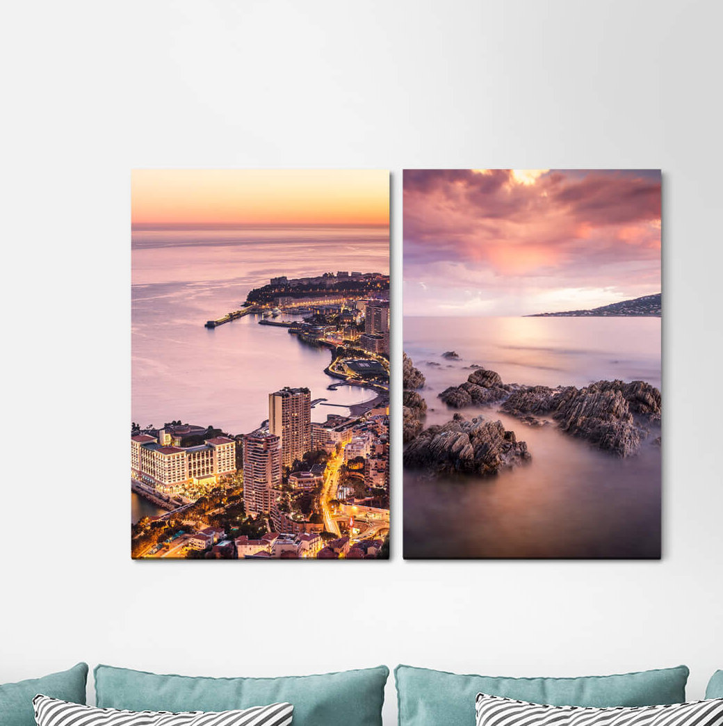 2-tlg. Leinwandbilder-Set - Fotografie „Riviera Nice France Horizon Summer Dusk Nature”