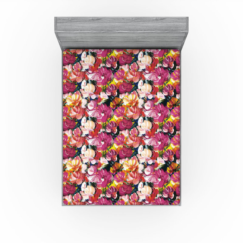 Drap-housse à motif floral Ambesonne, Crème, moutarde, magenta / floral, Drap-housse de taille double
