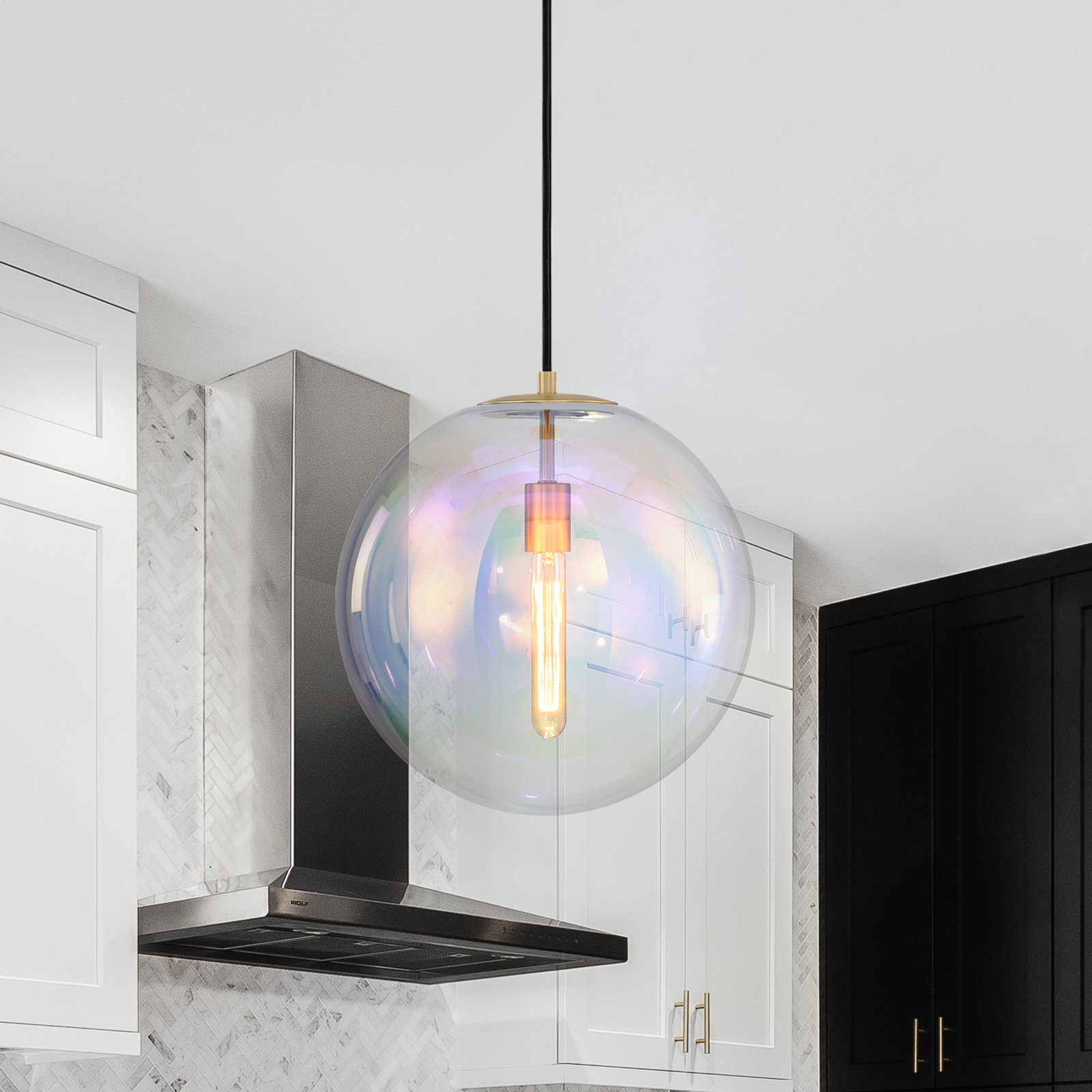 Ricura Single Light Glass Pendant, Brushed Gold, Orange, 14.75" x 14" x 14"