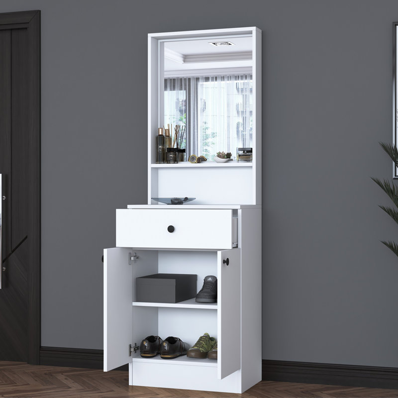 Modern Hall Stand with Numerous Shelves, White, 23.6 x 72.0 x 14.0 inches | 100% Melamine Coated E1 Quality Chipboard, Thickness: 0.7 inches | Wall-Mountable for Additional Storage, Stylish & Functional Design