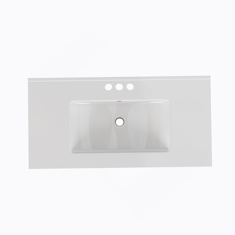 Lavabo de salle de bain 36 po à trois trous en céramique blanche, convient à un meuble-lavabo de 36 po, trou de robinet pré-percé, design minimaliste moderne, durable et facile à nettoyer
