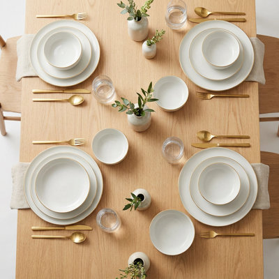 Gilded Rim Cream Porcelain Dinnerware Set (18-Piece Service for 6)