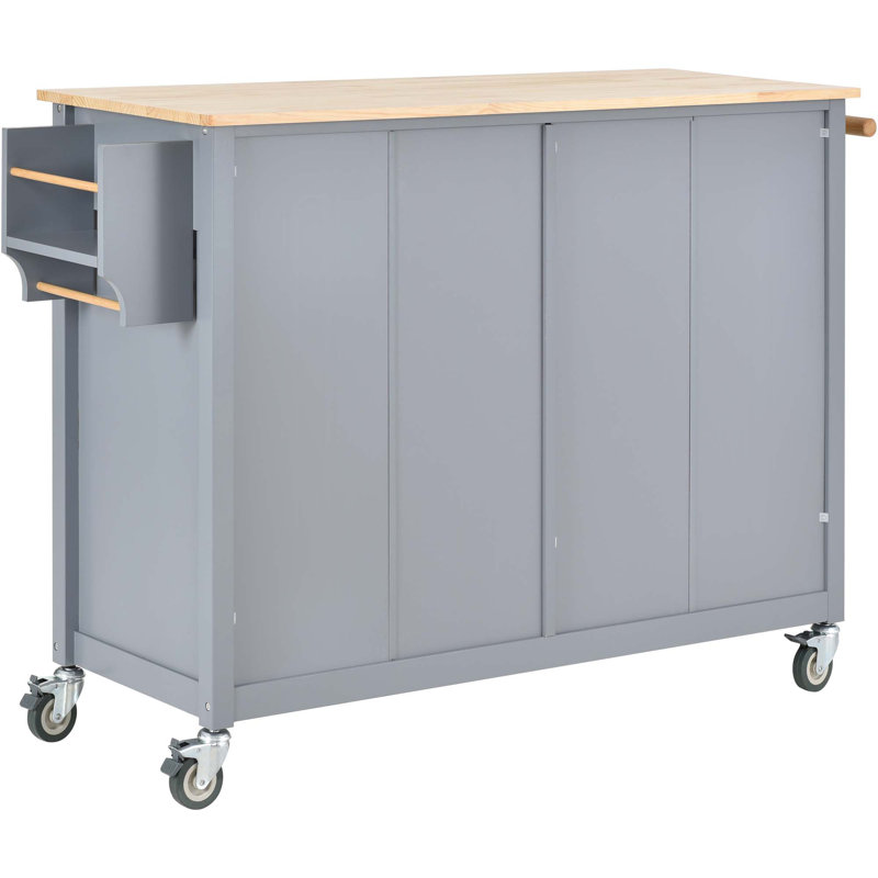 Kitchen Island Cart With Solid Wood Top And Locking Wheels,54.3 Inch Width,4 Door Cabinet And Two Drawers,Spice Rack, Towel Rack