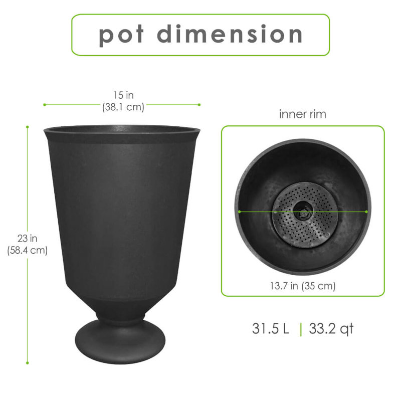  Grande jardinière d'intérieur / extérieur recyclée noire 14 po x H 23 po Vibrato