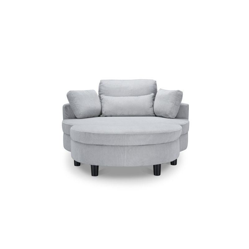 Canapé moderne de 51,2 po avec repose-pieds pour salon et bureau, Velours côtelé gris pâle