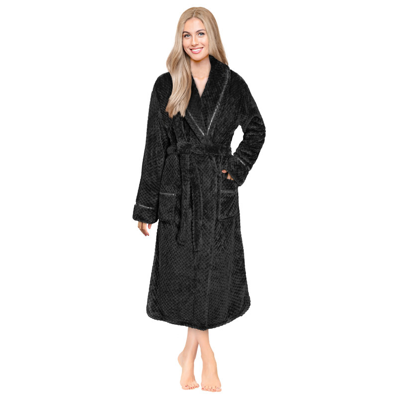 Peignoir mi-mollet 100% molleton avec poches Beerman, S, Noir