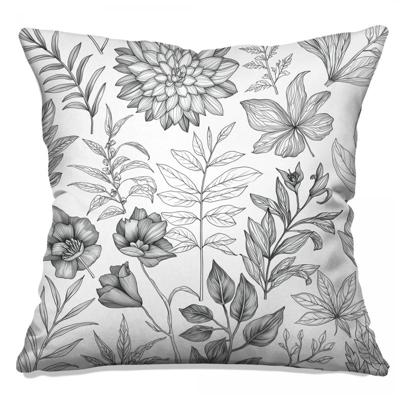 Coussins décoratifs noirs Botanical Illustration, 20 po x 20 po