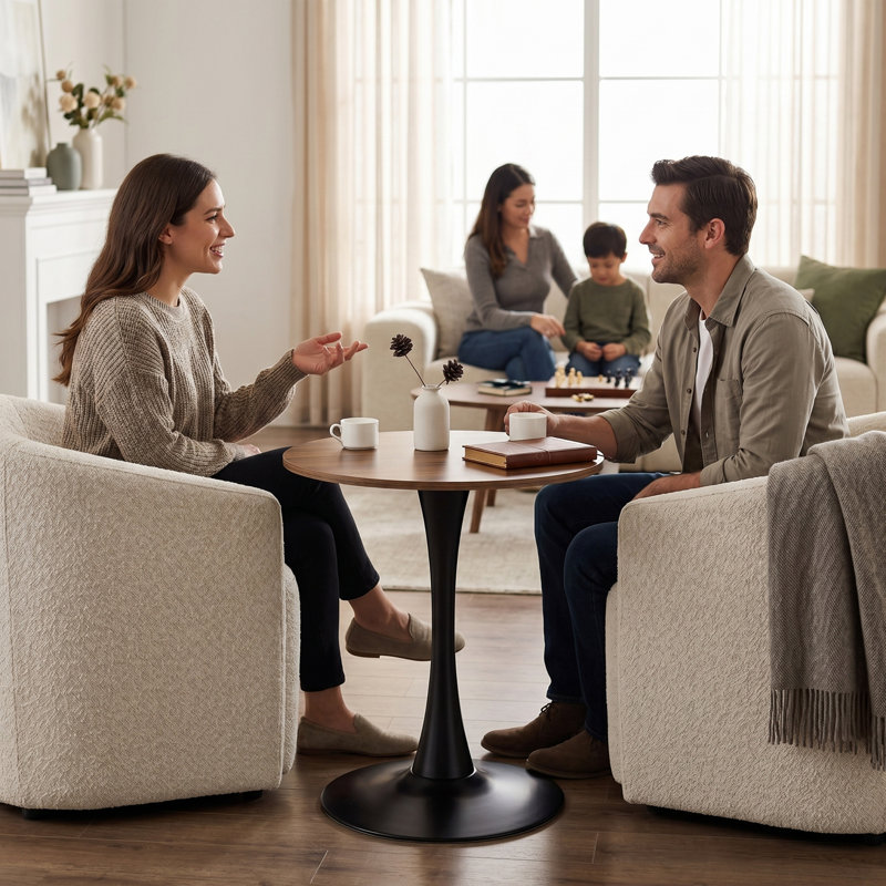 Table de salle à manger ronde de luxe 24 po, base tulipe de style Mid-Century moderne, plateau en panneau de fibres à densité moyenne à grain de bois profond
