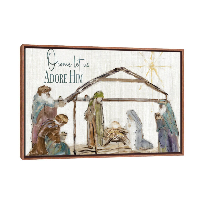 «O Come Let Us Adore him», reproduction d'art sur toile encadrée, Brun, H 32 po x l 48 po