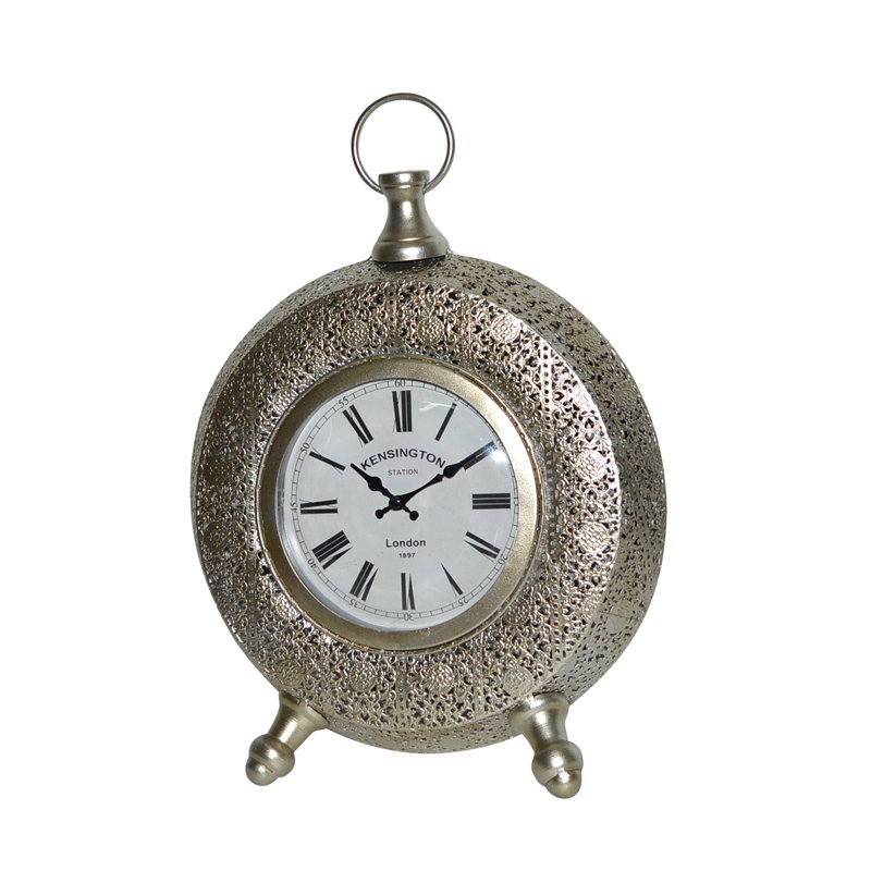 Traditional Roman Numeral Metal Mechanical Tabletop Clock, Silver
