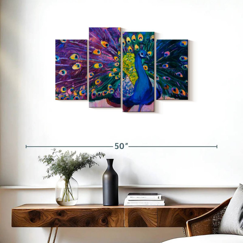 " Dazzling Peacock " 4 - Pieces, 22" H x 36" W x 1" D