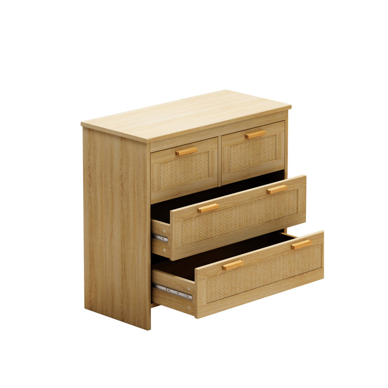 Commode 4 tiroirs en rotin, Naturel