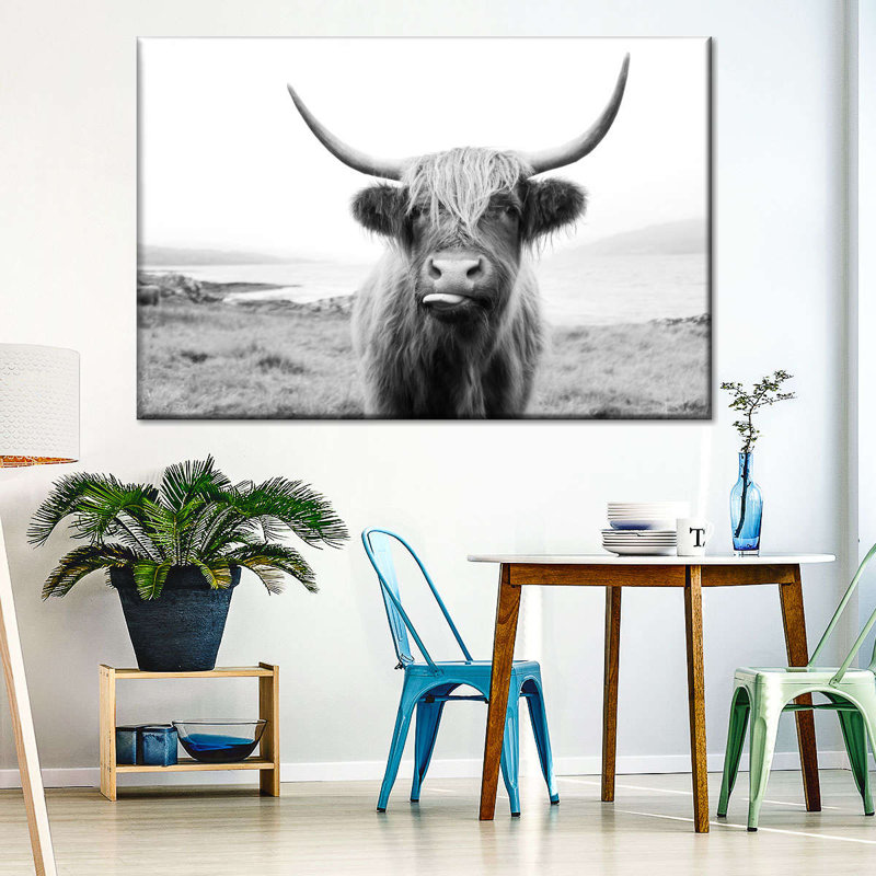Drôle de vache Highland sur toile, H 8 po x l 12 po x P 1 po