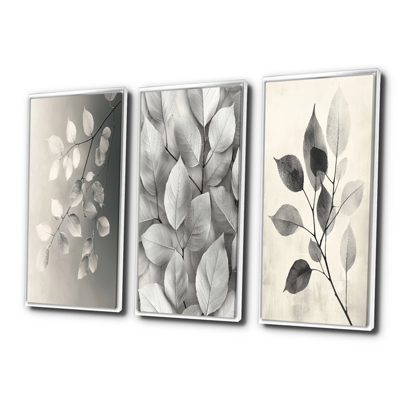 Galet à feuilles grises veines de la nature I - Collection de décorations murales feuilles, H 40 po x l 60 po, Blanc