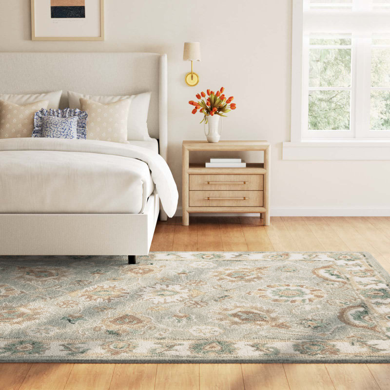 Desmondia Handmade Wool Aqua/Ivory Rug, Rectangle 9' x 12'