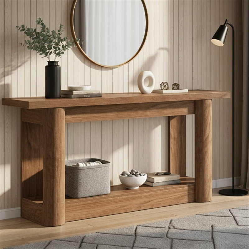 63" Console Table, 2-Tier Farmhouse Entryway Sofa Table