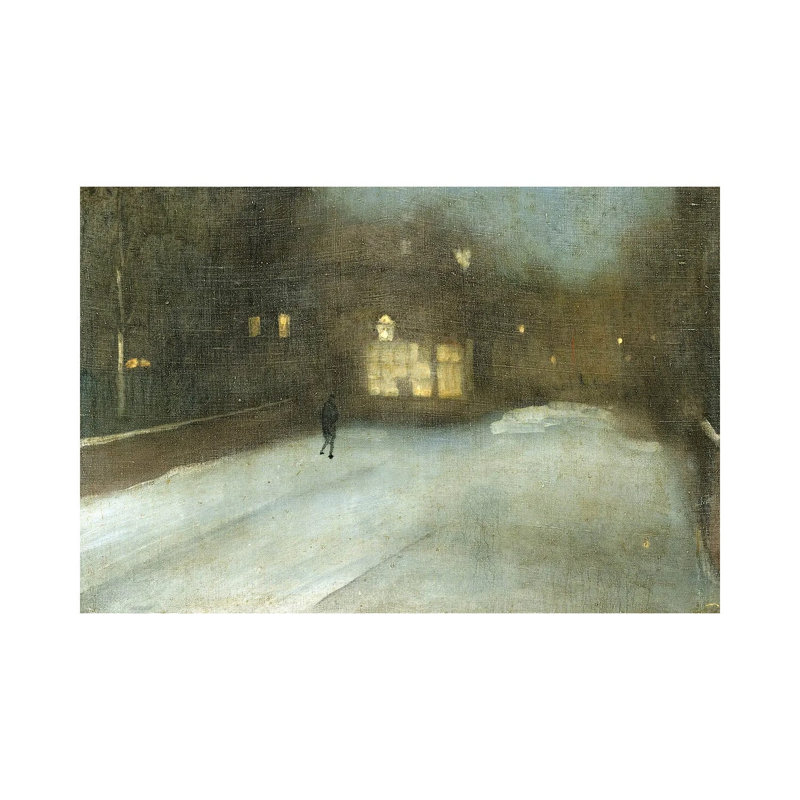 Nocturne gris et doré Chelsea Snow - reproduction d'art sur toile tendue, 18 po x 26 po, Toile tendue avec châssis