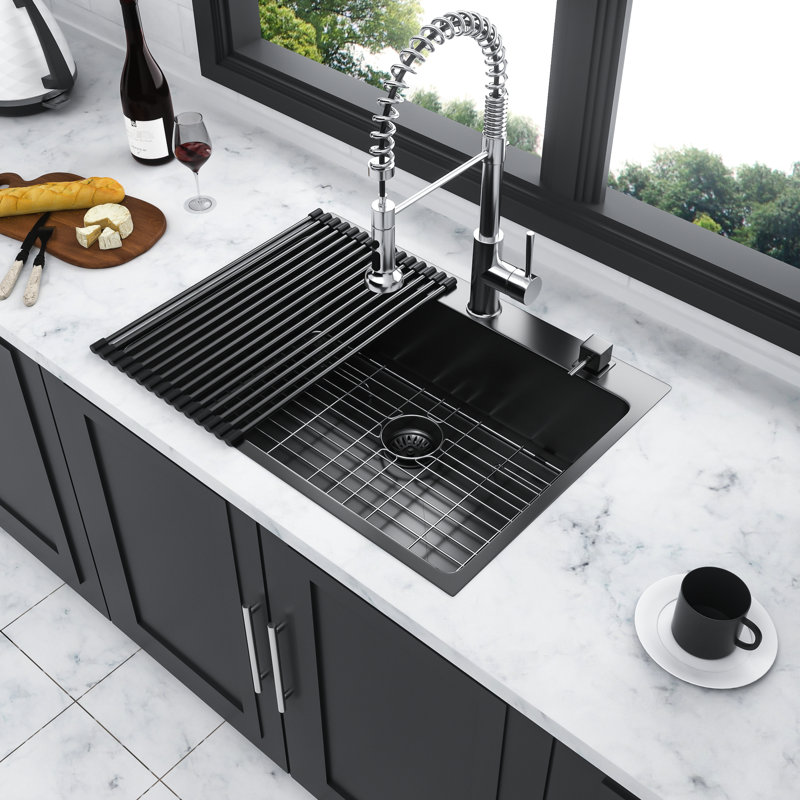 Gunmetal Black 33" Kitchen Basin - 16 Gauge Stainless Steel With Superior Resistance To Corrosion Sink Advanced Hydrogen Embrittlement