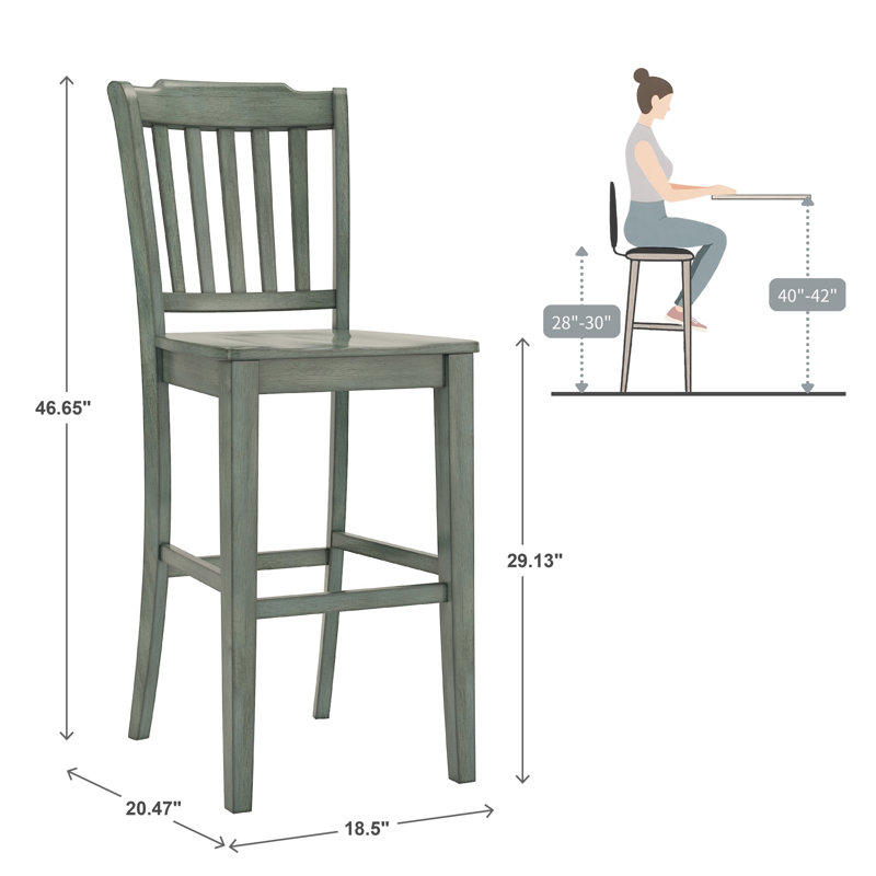 Fortville Solid Wood Counter/Bar Stool, Antique Sage, Bar Stool (29” Seat Height)