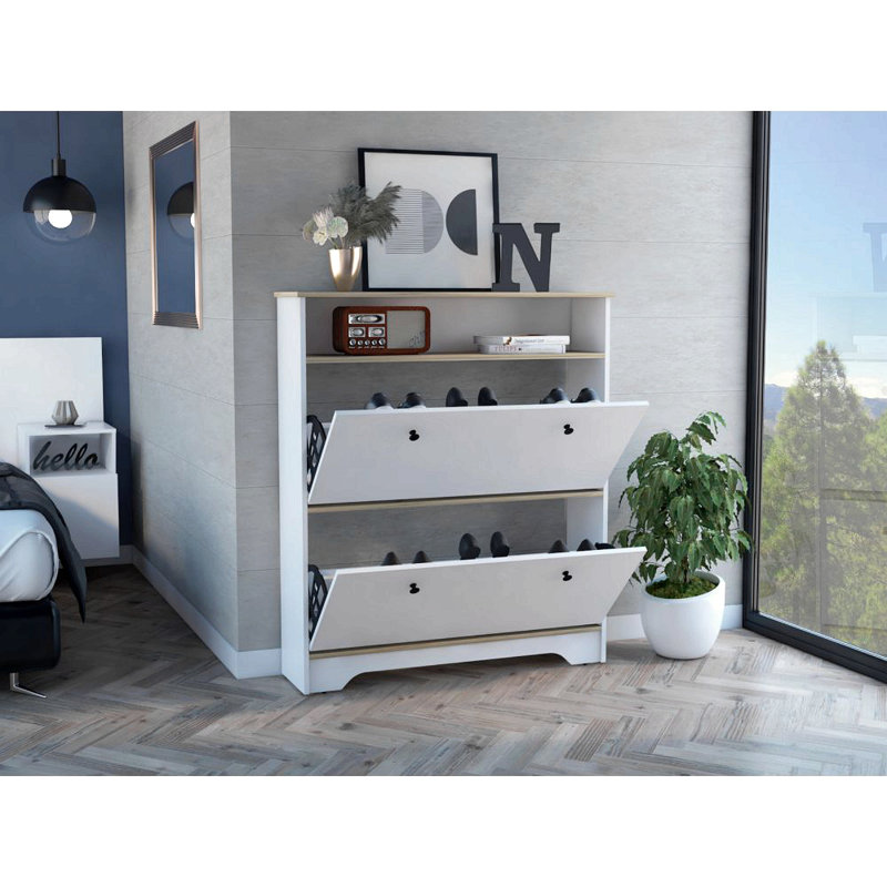 Range-chaussures Brandford, plateau supérieur, deux tablettes, Blanc