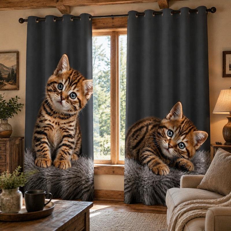 2 pièces de rideaux bloquant le soleil avec motif de chat mignon, 53 * 53 pouces * 2 pièces