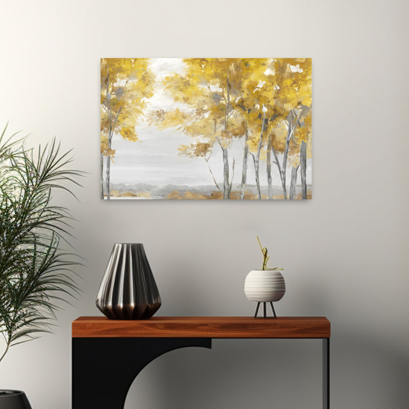 Abstrait jaune altruiste serein, paisible, forêt d'automne, H 16 po x l 24 po