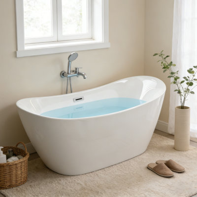 67 " Acrylic Freestanding Tub Chrome Overflow Pop Up Drain