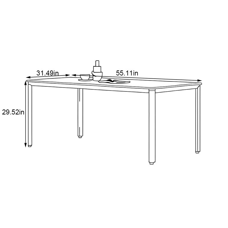 Stainless steel minimalist rectangular table, 29.52"H x 55.11"L x 31.49