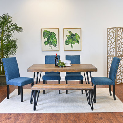 Ensemble de salle à manger six pièces avec table à manger en épingle à cheveux et quatre chaises confortables pour les espaces de salle à manger modernes