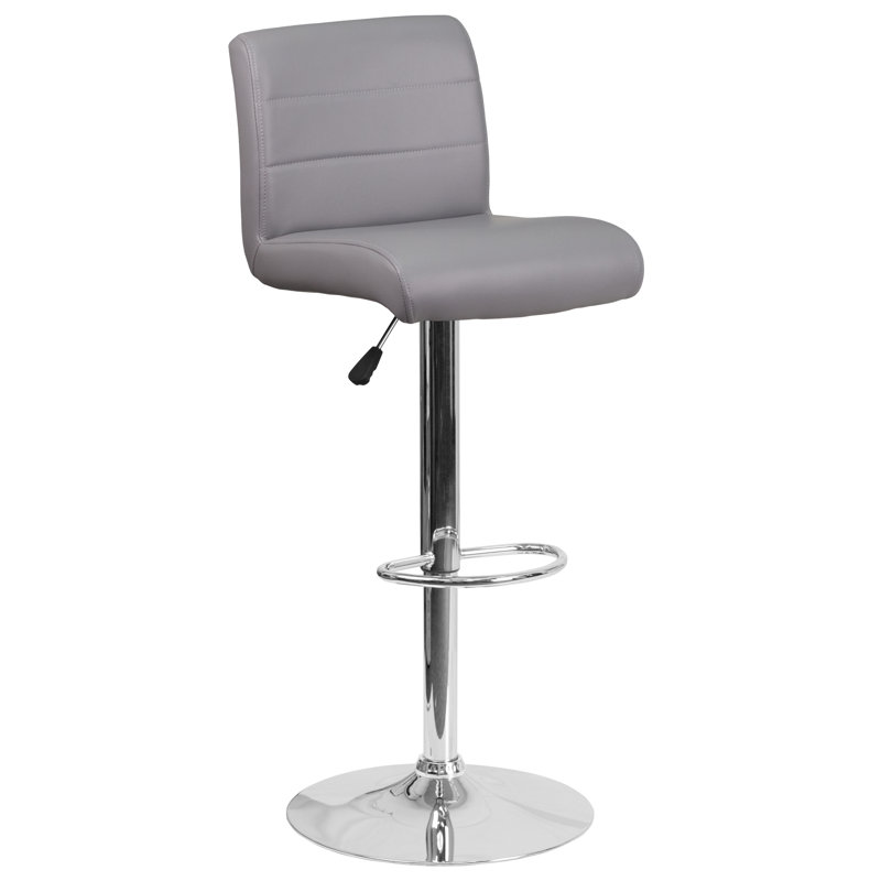 Gray Adjustable Height Swivel Bar Stool with Vinyl Seat