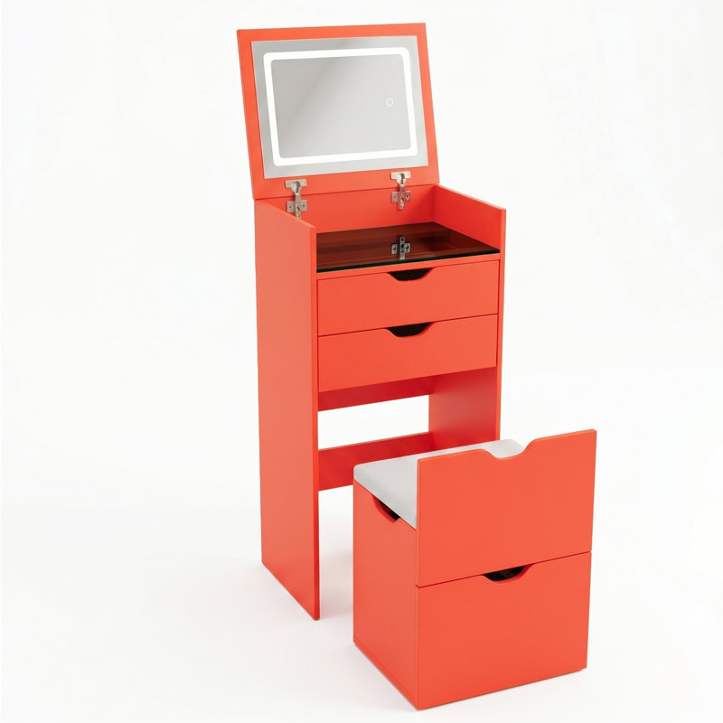 Table de coiffeuse, coiffeuse et miroir 3-en-1, Orange