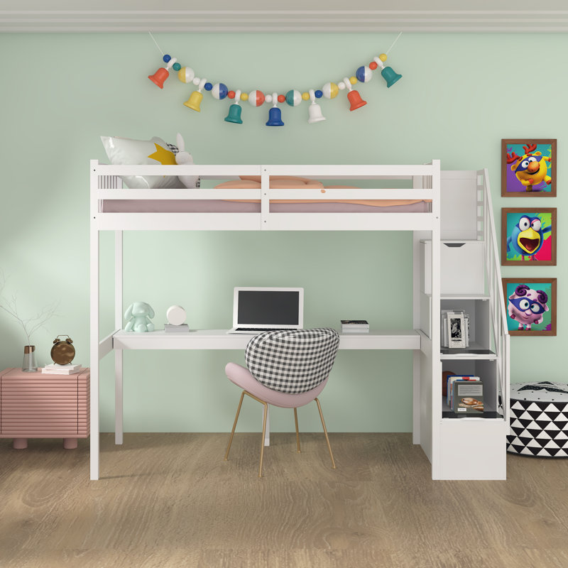Lit mezzanine simple avec bureau intégré Gawen par Harriet Bee, Blanc