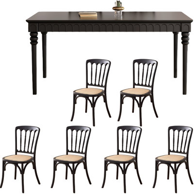 Retro Black Rectangular Solid    Wood Dining Set