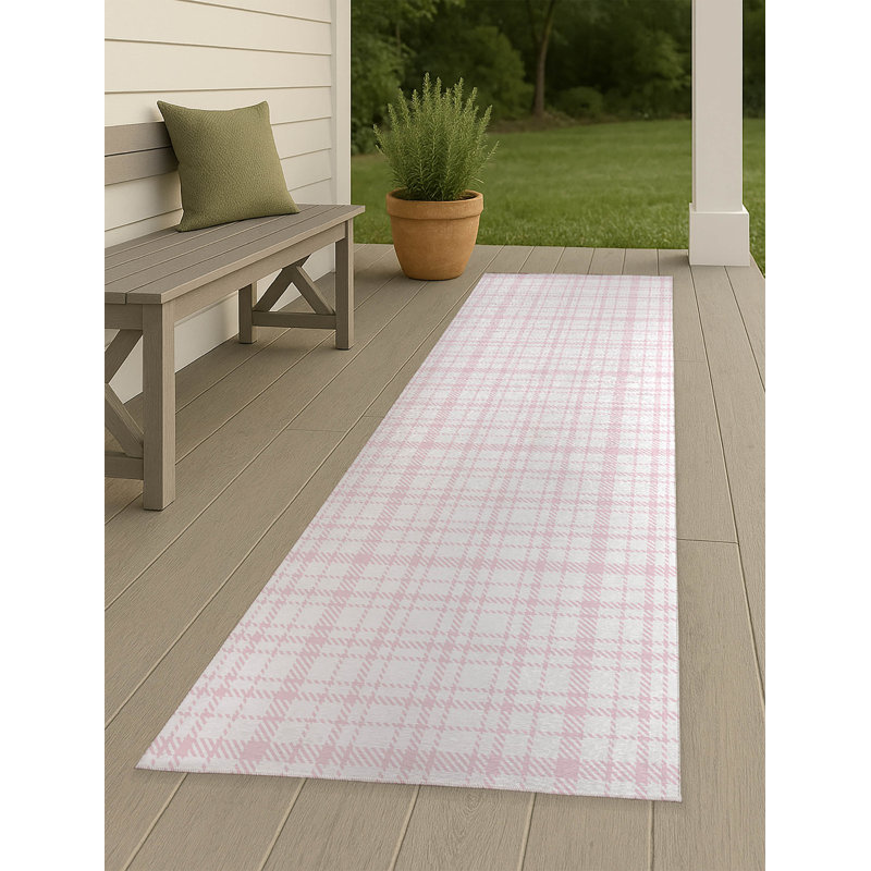 Liz Plaid Non-Slip Outdoor Rug, Runner 2'6" x 8'