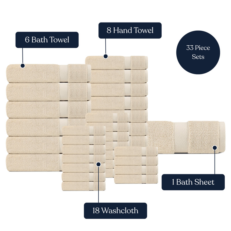 Ensemble de serviettes en coton biologique de 33, certifié GOTS et OEKO-TEX, 650 g / m², doux, à séchage rapide, absorbant, de qualité hôtelière