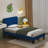 Twin Platform Bed Frame with Velvet Upholstered Headboard and Wooden Slats Support, Mattress Foundation/No Box Spring Needed-950660877-950659313