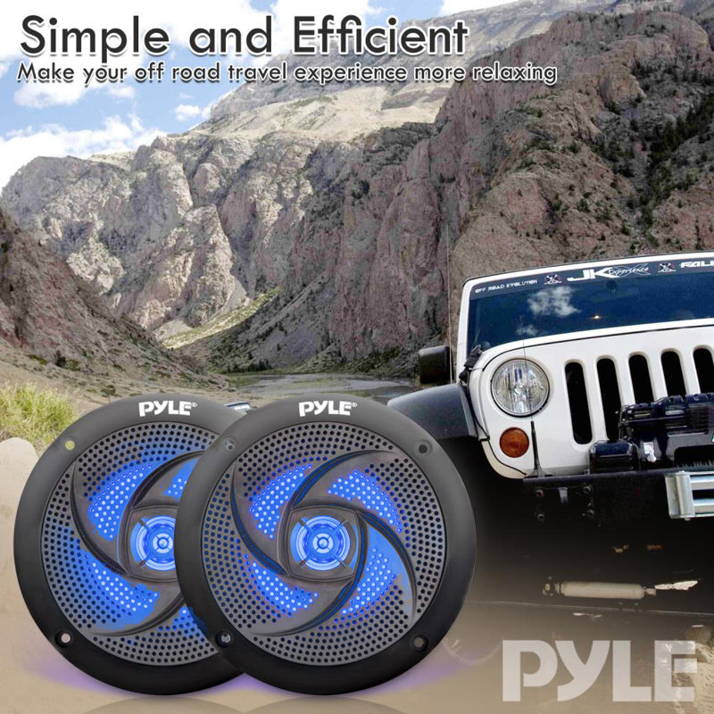 Pyle Marine Speakers - 5.25 Inch 2 Way Waterproof And Weather Resistant Outdoor Audio Stereo Sound System With Led Lights, 180 Watt Power And Low Profile Slim Style - 1 Pair - Plmrs53Bl
