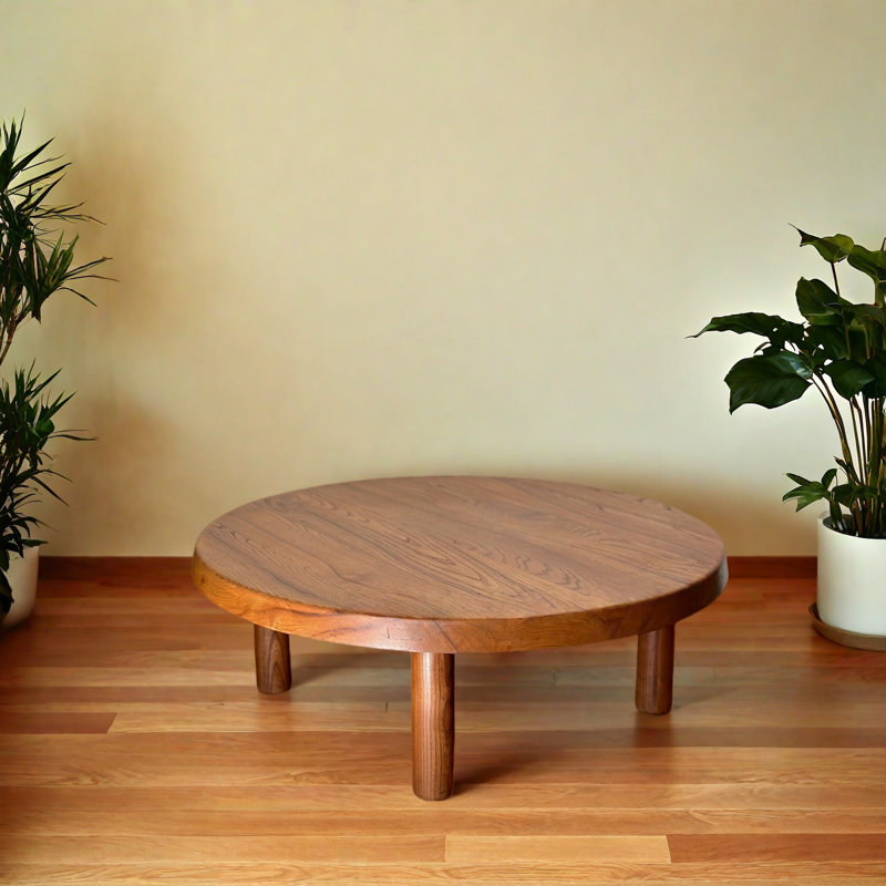 Nordic-style solid wood round coffee table, 18.1" H x 43.3" L x 43.3" W