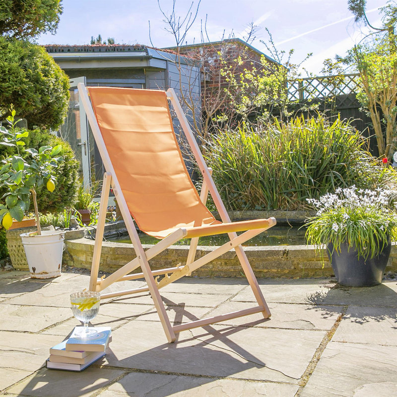 Folding Wooden Deck Chair, Orange
