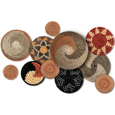 11 Pcs Boho Wall Basket Decor Woven Wall Hanging Art, Classic | Bulrush Round Farmhouse Rustic Handmade Wicker, for Summer Home, Bedroom, Living Room, Kitchen Decorations, Multi Sizes